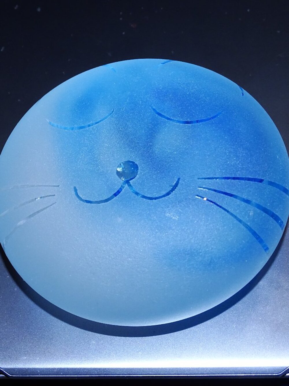 Frosted Blue Glass Cat Large Paperweight